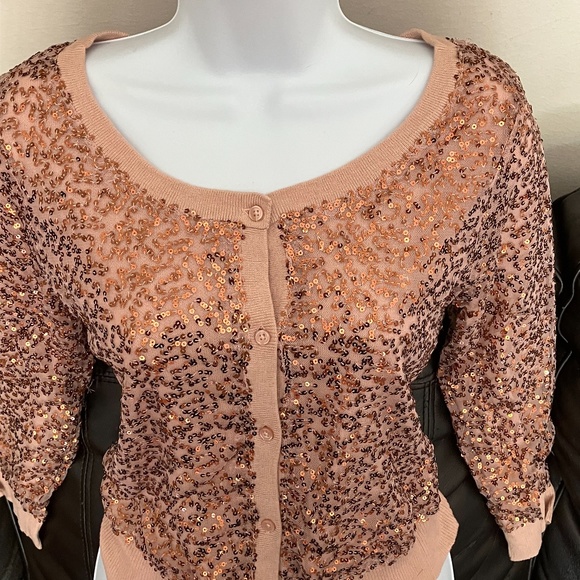 AMERICAN EAGLE OUTFITTERS - Sequin Button Down Cardigan Sweater (Rose Gold) - Picture 5 of 8